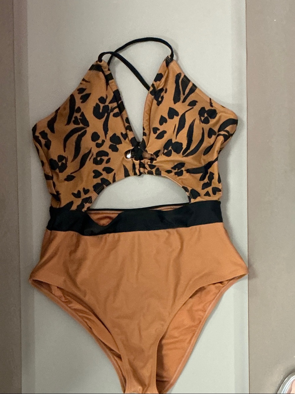 Cupshe Orange Animal-Print Cutout One-Piece with Black Trim